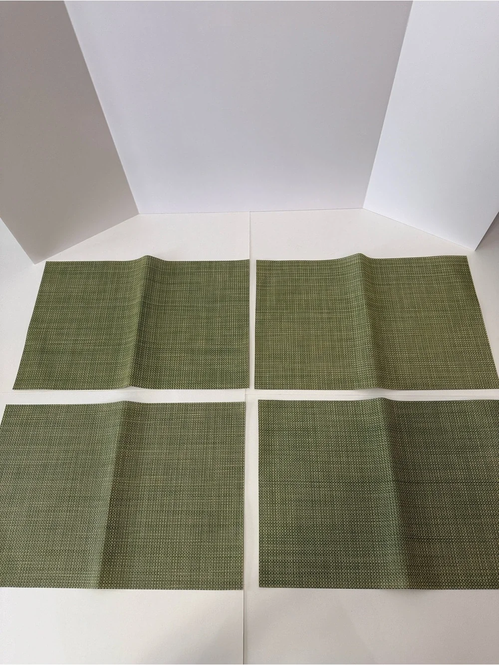 Woven Vinyl Bamboo-Style Placemats - Olive Green Set